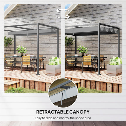 3 x 2m Metal Outdoor Pergola with Retractable Roof and Drainage Holes - Grey