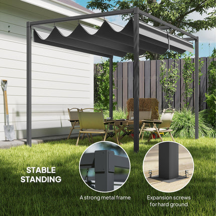 3 x 2m Metal Outdoor Pergola with Retractable Roof and Drainage Holes - Grey
