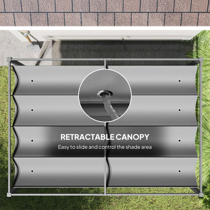 3 x 2m Metal Outdoor Pergola with Retractable Roof and Drainage Holes - Grey