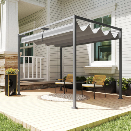 3 x 2m Metal Outdoor Pergola with Retractable Roof and Drainage Holes - Grey