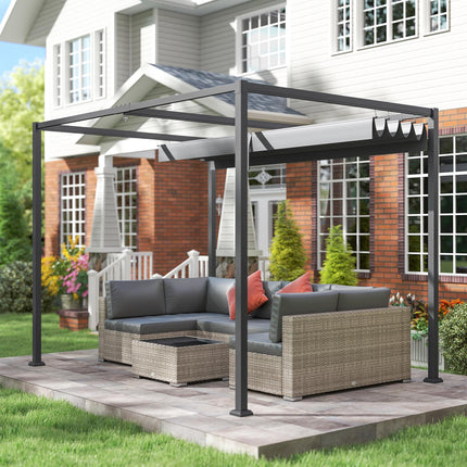 3 x 2m Metal Outdoor Pergola with Retractable Roof and Drainage Holes - Grey