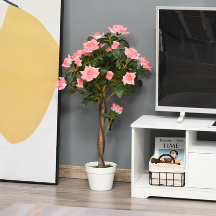 90cm Artificial Rose Tree with 21 Pink Flowers - Pink