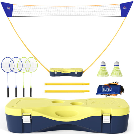 Portable Foldable Badminton Net Set with Rackets & Shuttlecocks for Indoor Outdoor - Yellow Blue