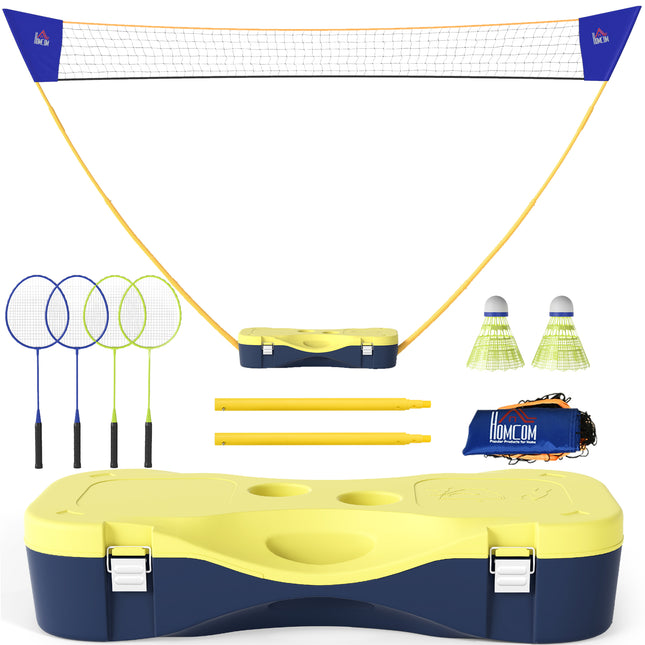 Portable Foldable Badminton Net Set with Rackets & Shuttlecocks for Indoor Outdoor - Yellow Blue