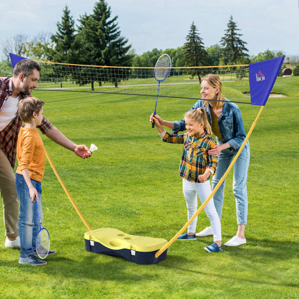 Portable Foldable Badminton Net Set with Rackets & Shuttlecocks for Indoor Outdoor - Yellow Blue