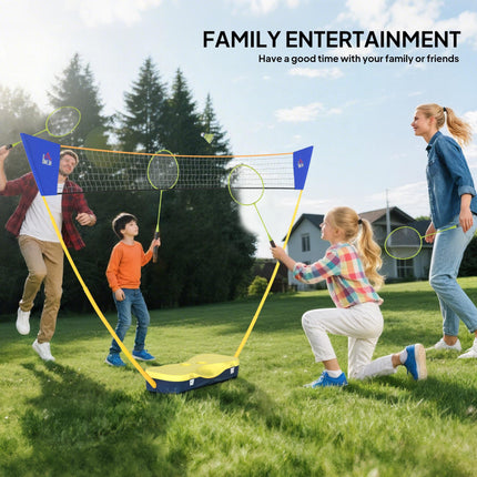 Portable Foldable Badminton Net Set with Rackets & Shuttlecocks for Indoor Outdoor - Yellow Blue