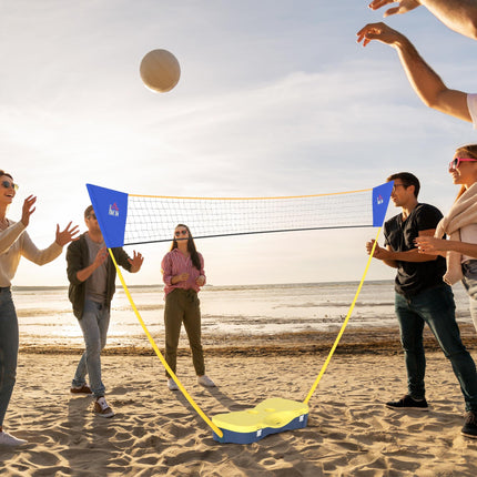 Portable Foldable Badminton Net Set with Rackets & Shuttlecocks for Indoor Outdoor - Yellow Blue