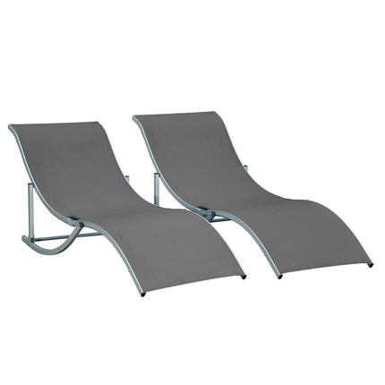 Set of 2 S-shaped Foldable Lounge Chair Sun Lounger Reclining Outdoor Chair for