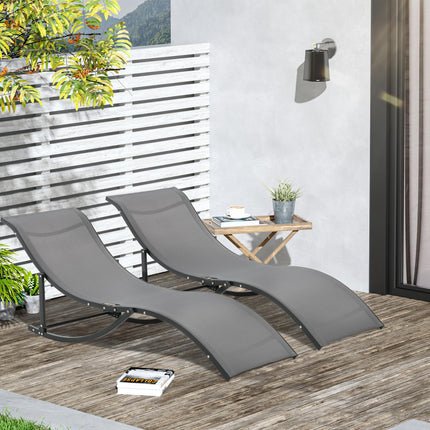 Set of 2 S-shaped Foldable Lounge Chair Sun Lounger Reclining Outdoor Chair for
