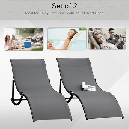 Set of 2 S-shaped Foldable Lounge Chair Sun Lounger Reclining Outdoor Chair for