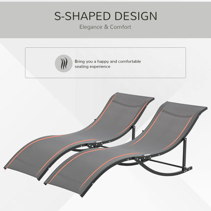 Set of 2 S-shaped Foldable Lounge Chair Sun Lounger Reclining Outdoor Chair for