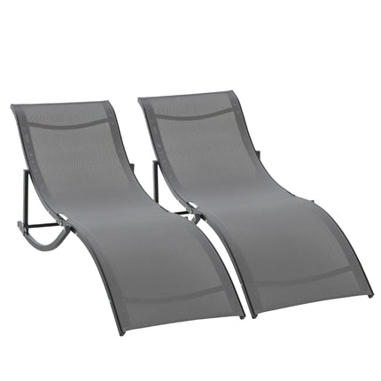 Set of 2 S-shaped Foldable Lounge Chair Sun Lounger Reclining Outdoor Chair for