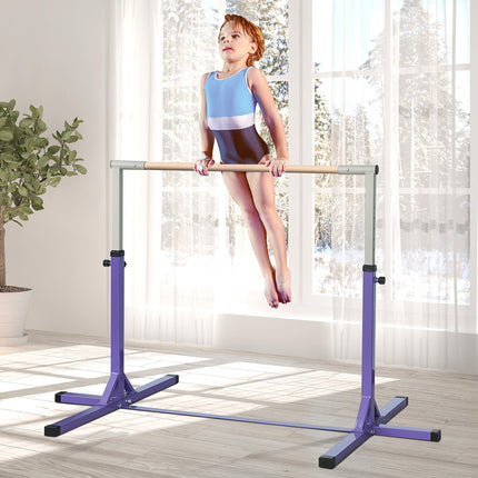 Adjustable Steel Frame Horizontal Gymnastics Bar for Kids Home Training - Purple