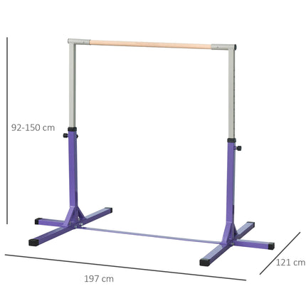 Adjustable Steel Frame Horizontal Gymnastics Bar for Kids Home Training - Purple