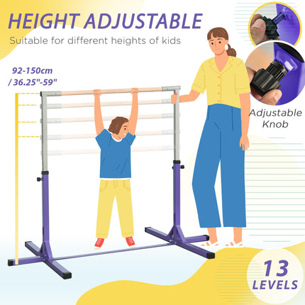 Adjustable Steel Frame Horizontal Gymnastics Bar for Kids Home Training - Purple