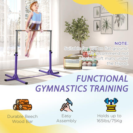 Adjustable Steel Frame Horizontal Gymnastics Bar for Kids Home Training - Purple