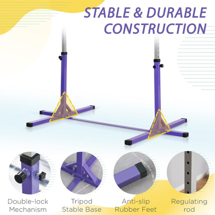 Adjustable Steel Frame Horizontal Gymnastics Bar for Kids Home Training - Purple