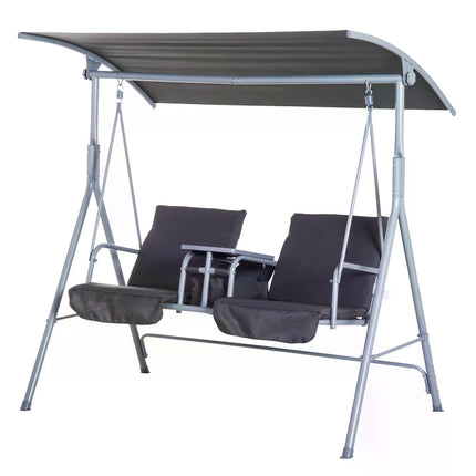 Steel Frame 2-Seater Swing Chair with Table - Grey