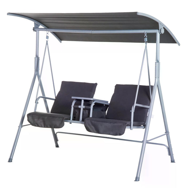 Steel Frame 2-Seater Swing Chair with Table - Grey