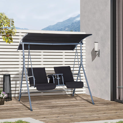 Steel Frame 2-Seater Swing Chair with Table - Grey