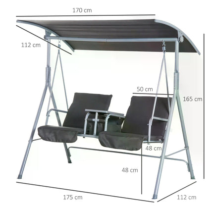 Steel Frame 2-Seater Swing Chair with Table - Grey