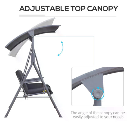Steel Frame 2-Seater Swing Chair with Table - Grey