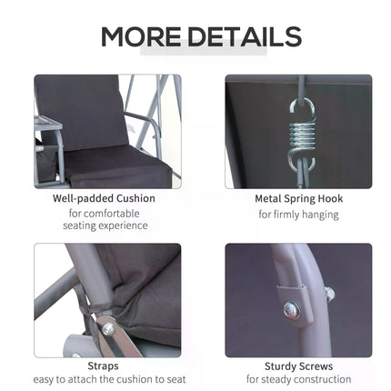 Steel Frame 2-Seater Swing Chair with Table - Grey