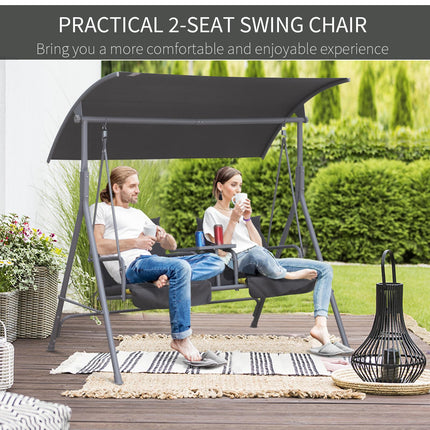 Steel Frame 2-Seater Swing Chair with Table - Grey