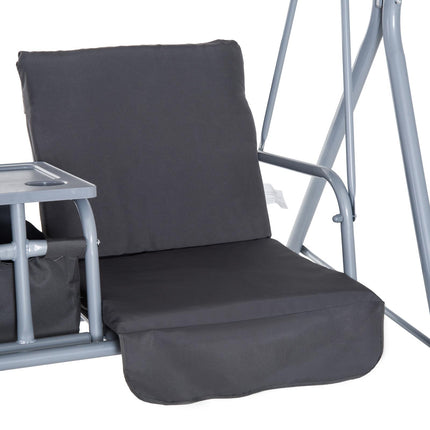 Steel Frame 2-Seater Swing Chair with Table - Grey