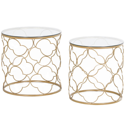 Nesting Tables Set of 2, Modern Stacking Side End Table with Tempered Glass Top,