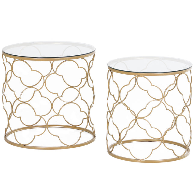 Nesting Tables Set of 2, Modern Stacking Side End Table with Tempered Glass Top,