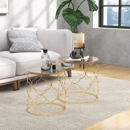 Nesting Tables Set of 2, Modern Stacking Side End Table with Tempered Glass Top,