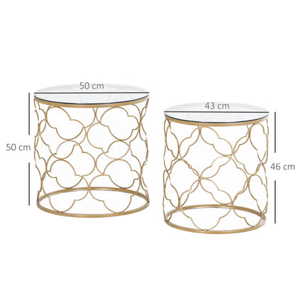 Nesting Tables Set of 2, Modern Stacking Side End Table with Tempered Glass Top,