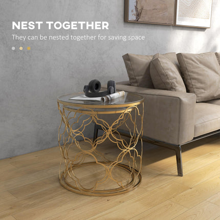 Nesting Tables Set of 2, Modern Stacking Side End Table with Tempered Glass Top,
