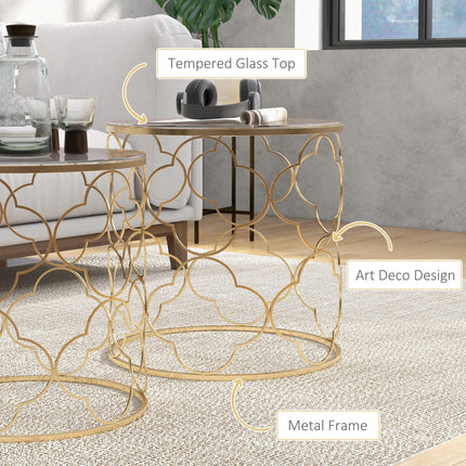 Nesting Tables Set of 2, Modern Stacking Side End Table with Tempered Glass Top,