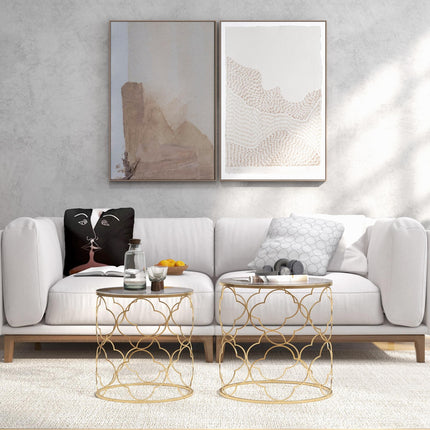 Nesting Tables Set of 2, Modern Stacking Side End Table with Tempered Glass Top,