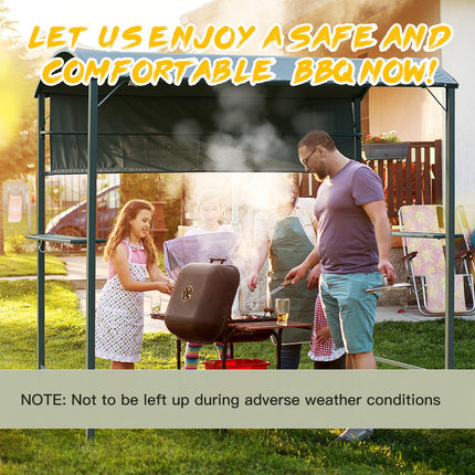 2.2 x 1.4m BBQ Shelter, Outdoor Grill Gazebo Canopy with Shelves, Hanging Hooks,
