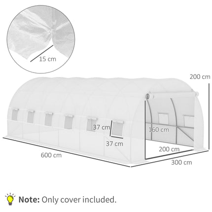 Greenhouse Replacement Cover with Roll-Up Windows and Door 6x3x2m - White