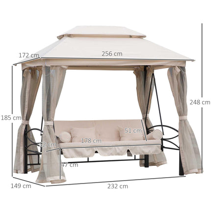 Outdoor 2-in-1 Convertible 3-Seater Swing Chair Bed with Nettings - Cream White & Black