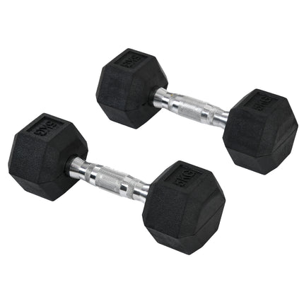 Set of 2 Rubber Hex 5kg Dumbbells Non-Roll Fitness Weights - Black