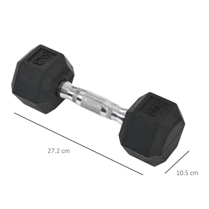 Set of 2 Rubber Hex 5kg Dumbbells Non-Roll Fitness Weights - Black