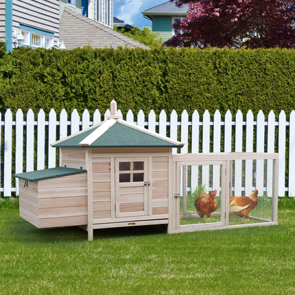 Chicken Coop Hen House Rabbit Hutch Poultry Cage Pen with Nesting Box 196x76x97cm - Natural