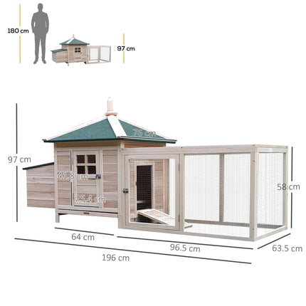 Chicken Coop Hen House Rabbit Hutch Poultry Cage Pen with Nesting Box 196x76x97cm - Natural