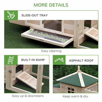 Chicken Coop Hen House Rabbit Hutch Poultry Cage Pen with Nesting Box 196x76x97cm - Natural