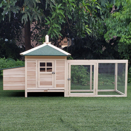 Chicken Coop Hen House Rabbit Hutch Poultry Cage Pen with Nesting Box 196x76x97cm - Natural