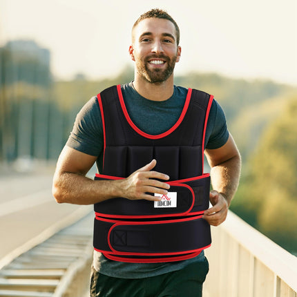 20kg Adjustable Metal Sand Weight Trainer Vest Unisex - Black/Red