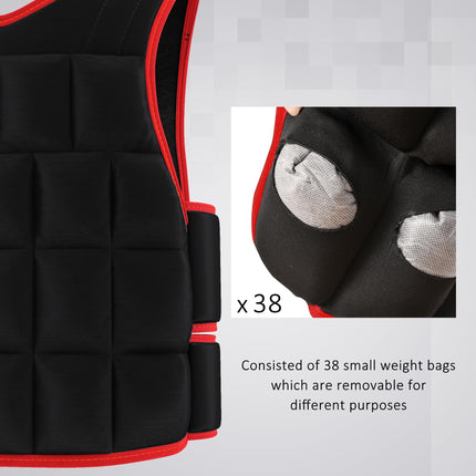 20kg Adjustable Metal Sand Weight Trainer Vest Unisex - Black/Red