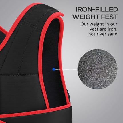 20kg Adjustable Metal Sand Weight Trainer Vest Unisex - Black/Red