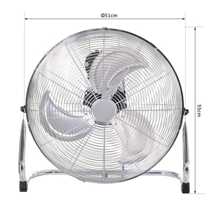 20" Chrome Metal Floor Standing High Velocity Fan with Tilting 3 Speed - Silver
