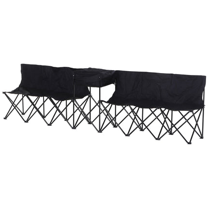 6-Seater Folding Steel Camping Bench with Cooler Bag - Black